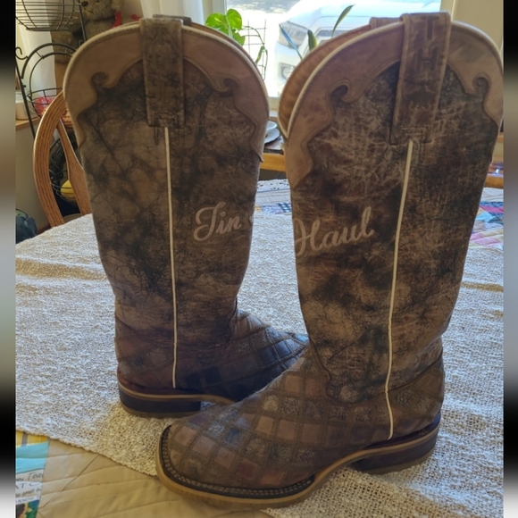 Tin Haul Women's SZ 5 Patches Sq. Toe Western Cowgirl Boot Rodeo Ranch Brown - Picture 1 of 12